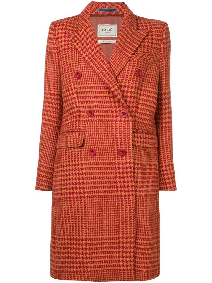 Paltò Gingham Double-breasted Coat - Orange
