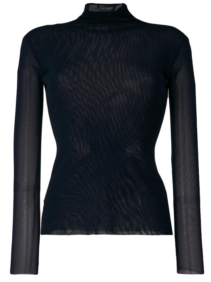 Twin-set Sheer Fitted Turtleneck Sweater - Blue