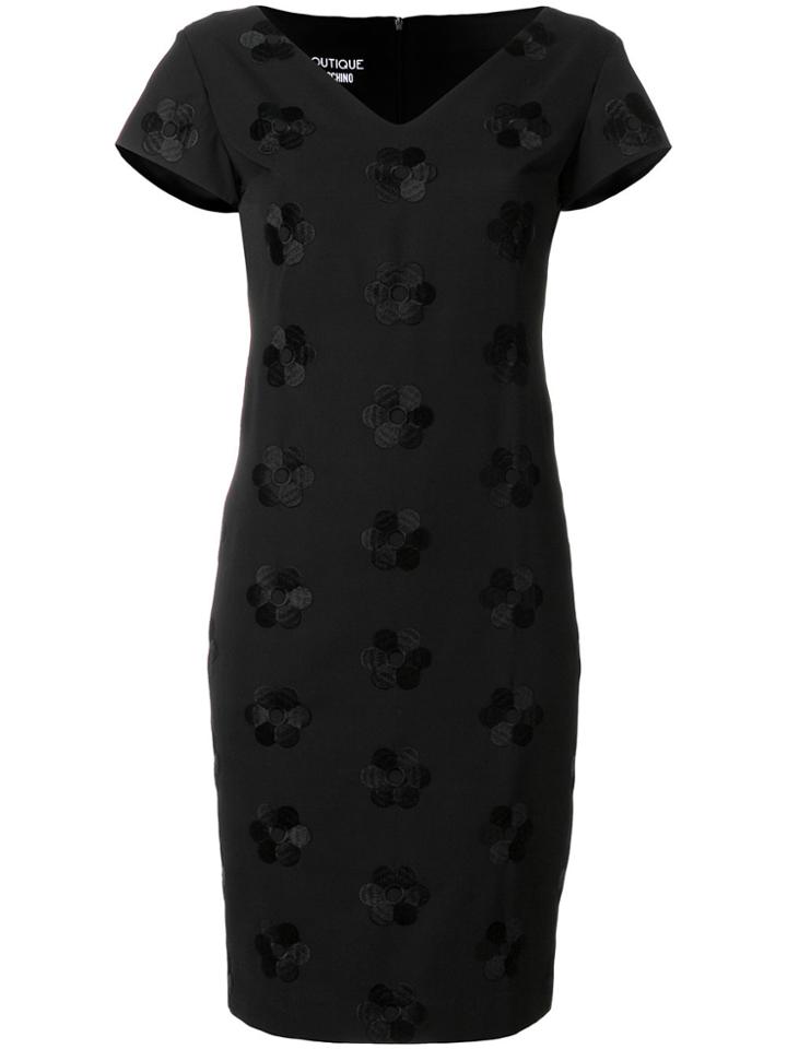 Boutique Moschino V-neck Floral Embroidered Dress - Black