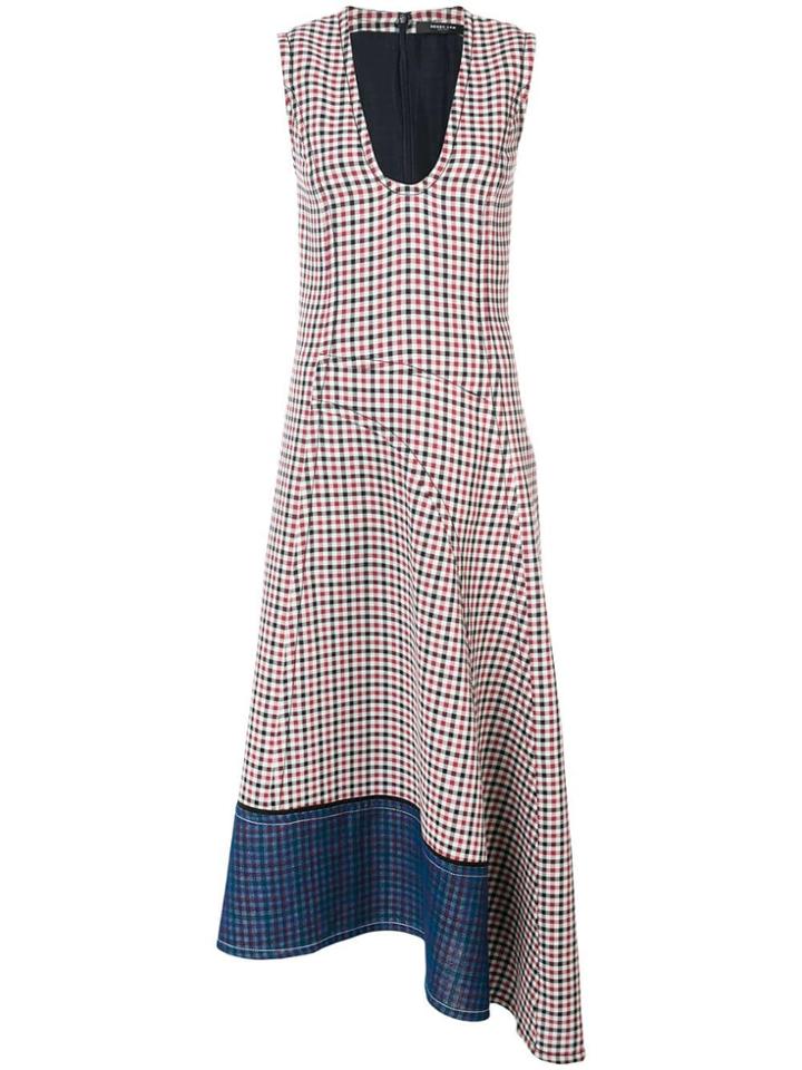 Derek Lam Low Neck Gauze Check Dress With Asymmetric Hem - Red