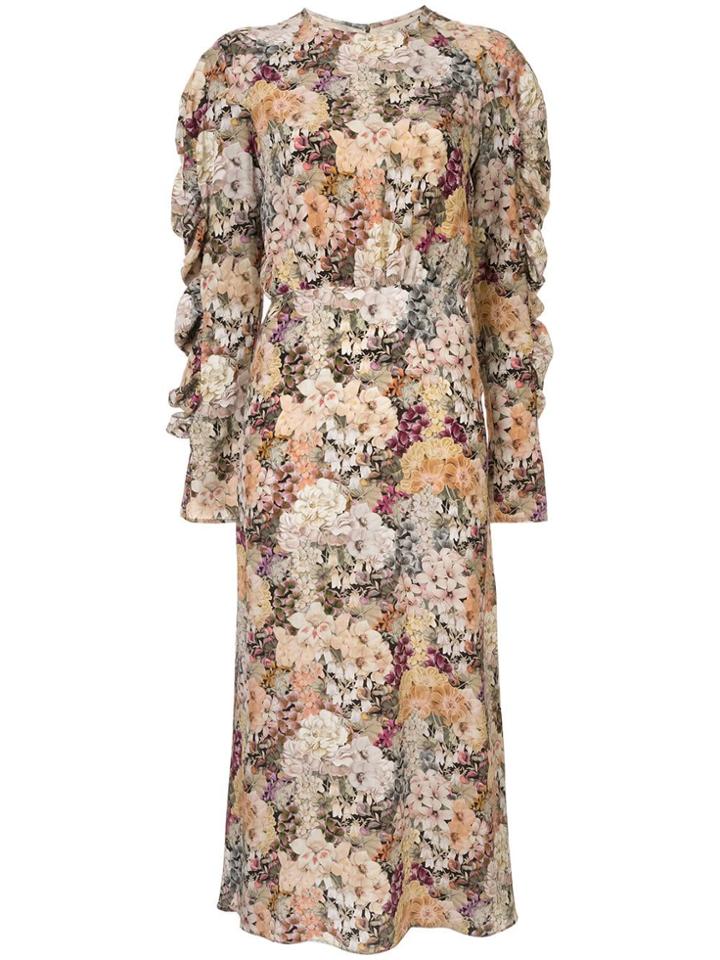 Les Reveries Long Floral Print Silk Dress - Multicolour