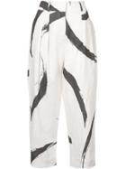 Zimmermann Brushstroke Print High Waist Peg Trousers - White