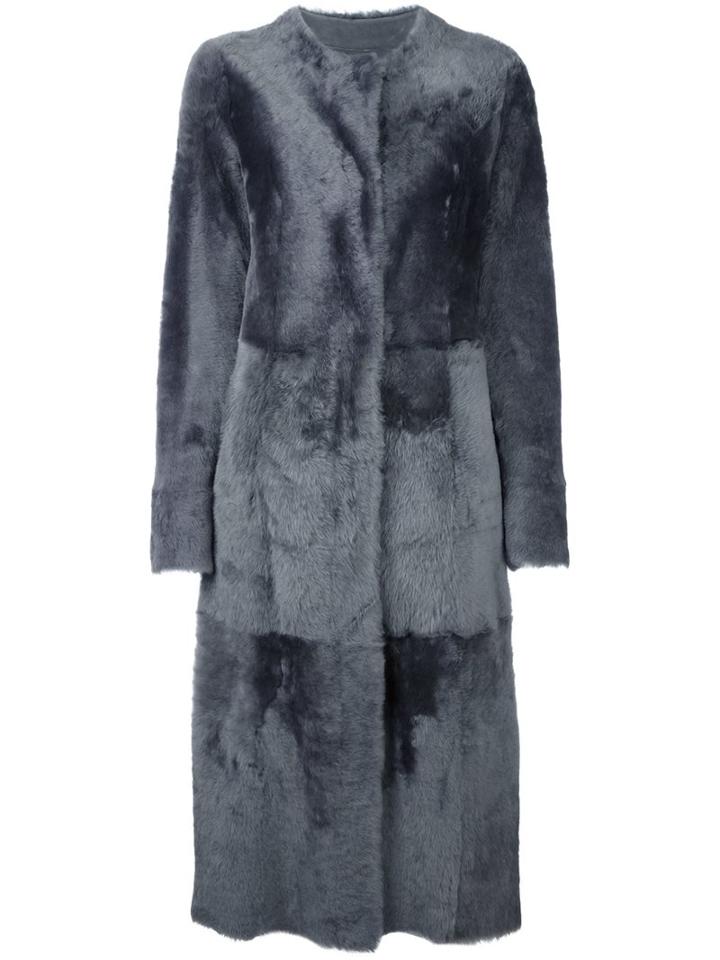 Drome Round Collar Midi Coat, Women's, Size: Medium, Grey, Lamb Fur/lamb Skin