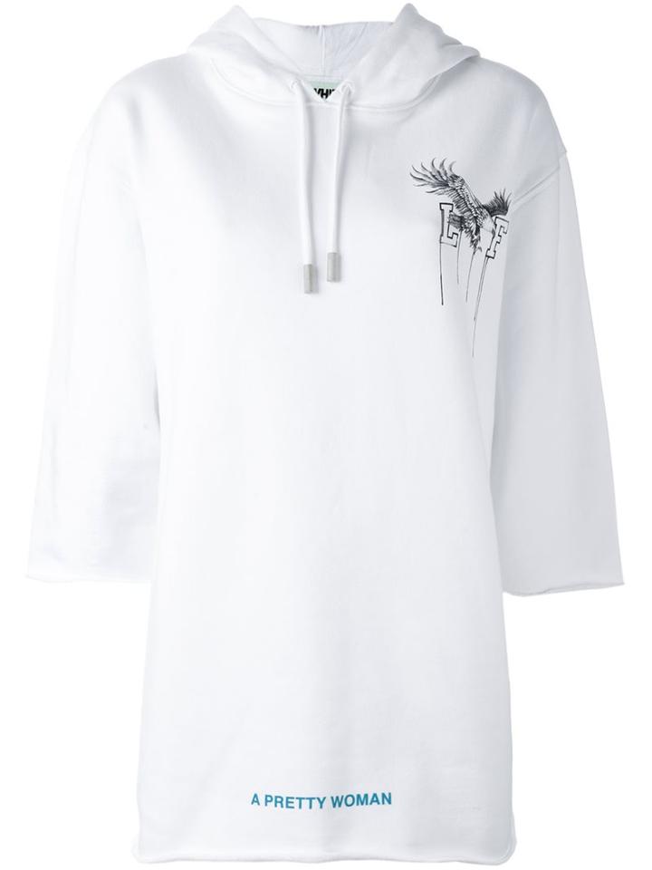 Off-white Three-quarters Sleeves Drawstring Hoodie