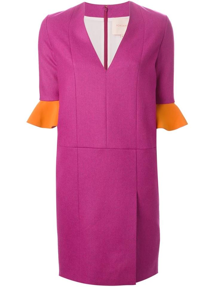 Roksanda Contrasting Ruffled Cuff Fitted Dress, Women's, Size: 12, Pink/purple, Silk/polyamide/polyester/virgin Wool