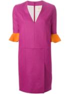 Roksanda Contrasting Ruffled Cuff Fitted Dress, Women's, Size: 12, Pink/purple, Silk/polyamide/polyester/virgin Wool