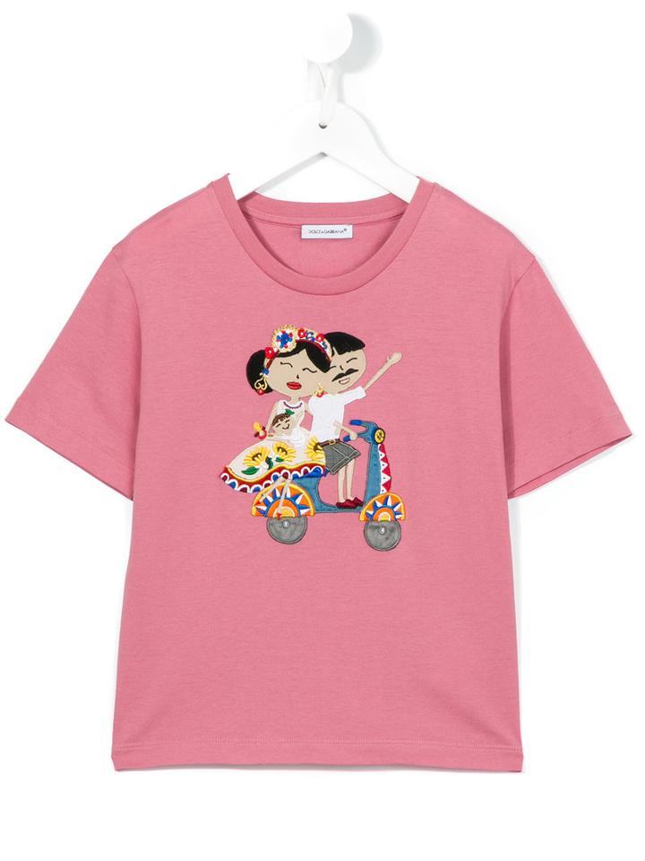Dolce & Gabbana Kids - Embroidered T-shirt - Kids - Cotton - 2 Yrs, Pink/purple