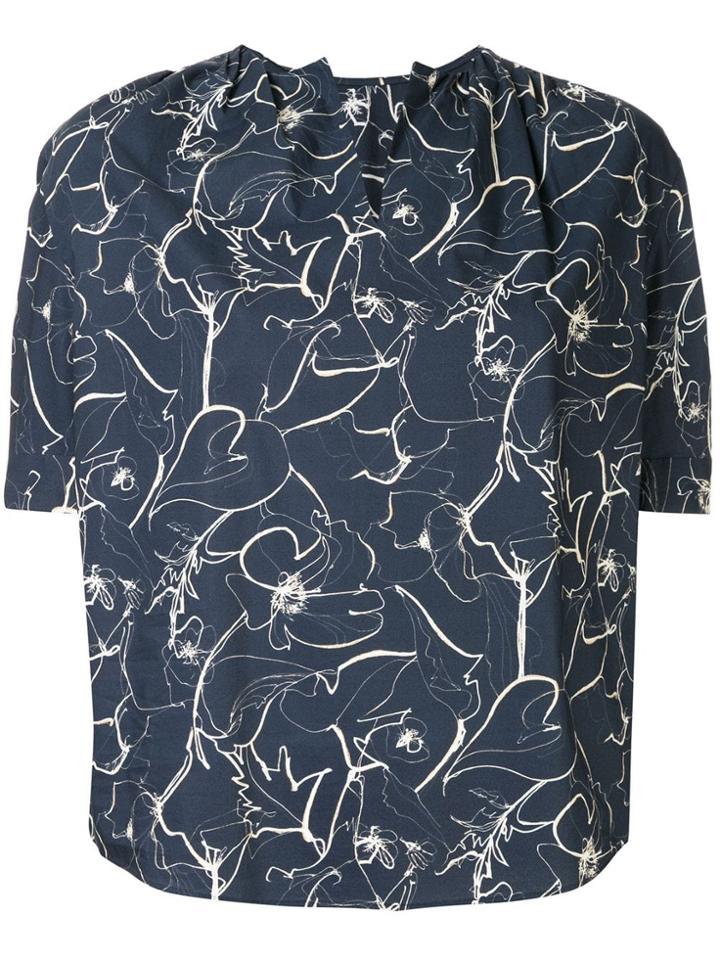 Tomorrowland Printed V-neck Blouse - Blue
