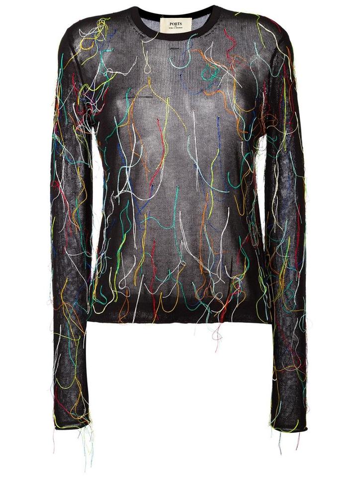Ports 1961 Sheer Thread Detail Jumper, Women's, Size: Small, Black, Cotton/polyester