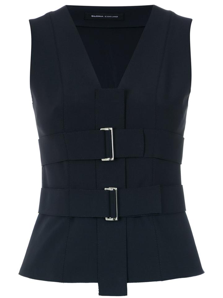 Gloria Coelho V-neck Buckles Top - Black
