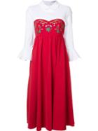 Vivetta Embroidered Panel Longsleeved Dress, Women's, Size: 42, Red, Cotton/polyester/spandex/elastane/virgin Wool
