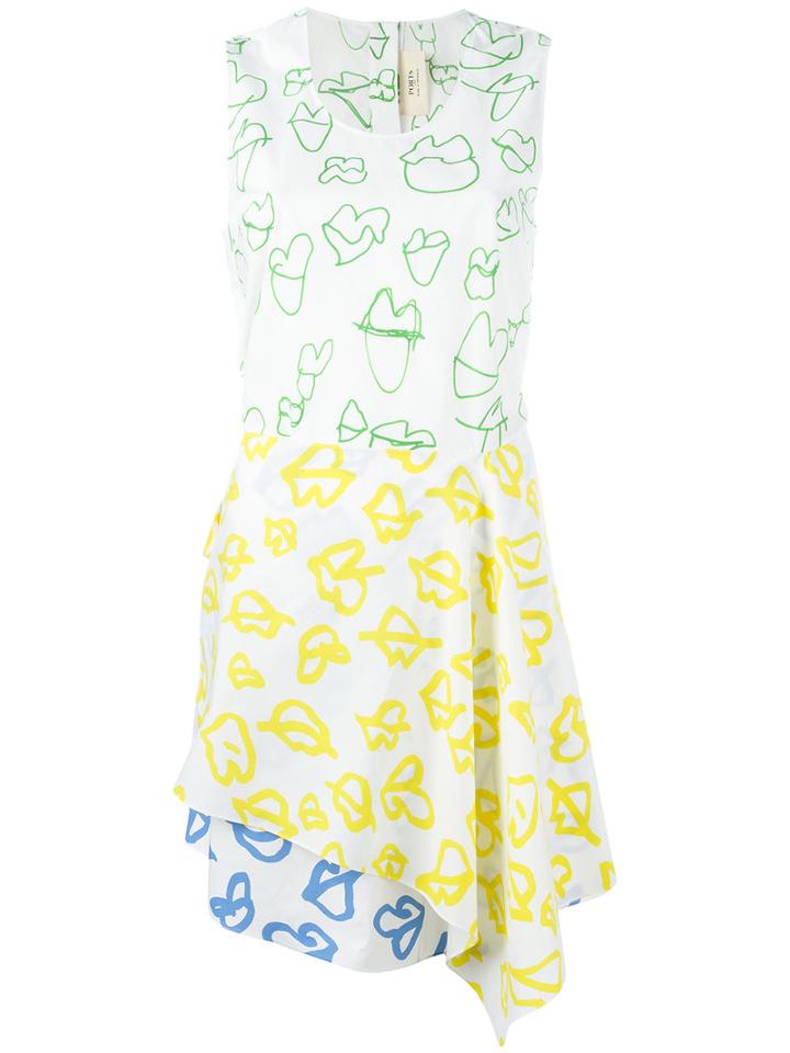 Ports 1961 Lip Print Dress, Women's, Size: 42, White, Cotton
