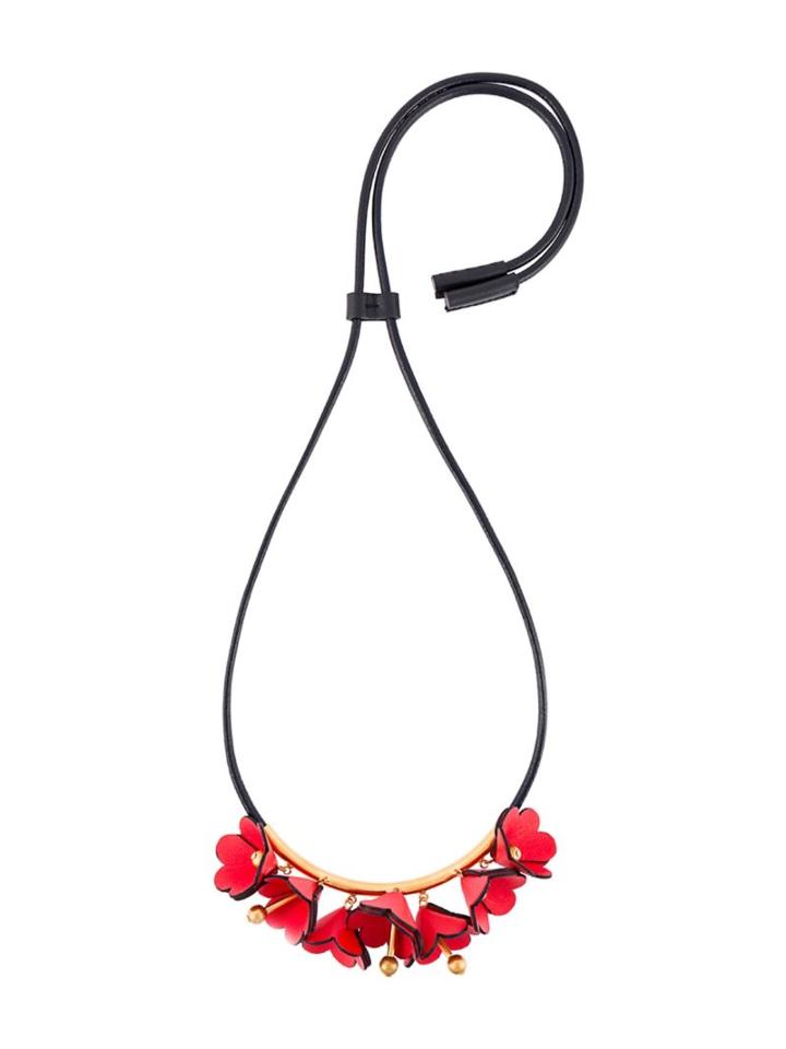 Marni Flower Necklace, Women's, Black, Leather/metal