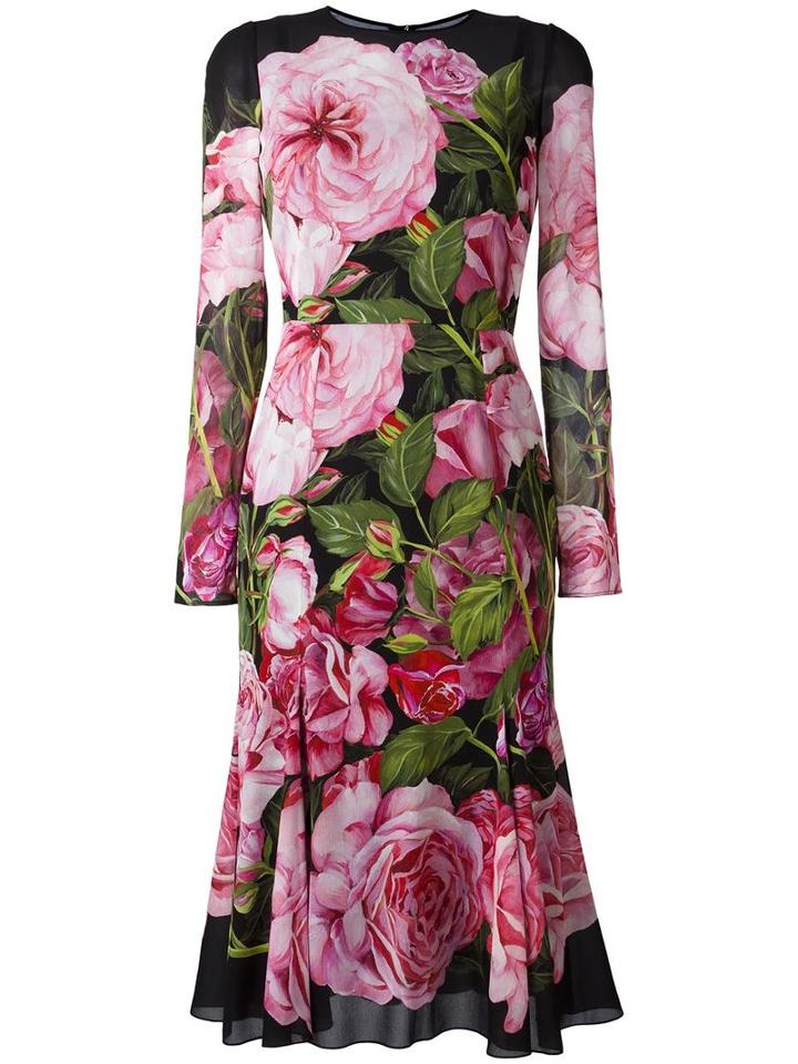 Dolce & Gabbana Rose (pink) Print Dress, Women's, Size: 40, Silk/polyamide/spandex/elastane/silk