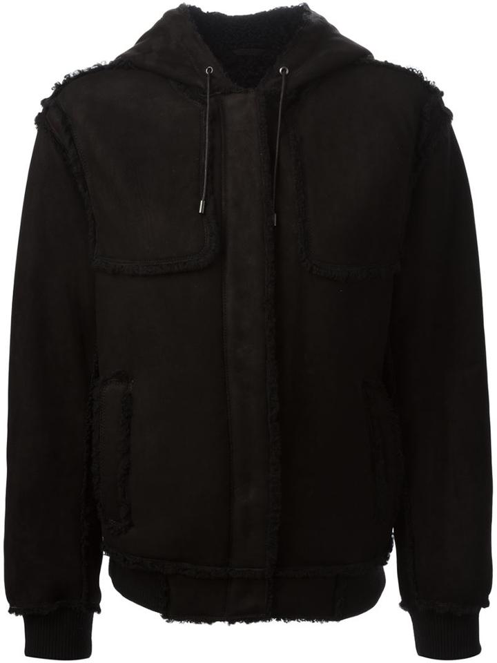 Proenza Schouler Hooded Fur Trim Jacket, Women's, Size: 6, Black, Lamb Skin/lamb Fur
