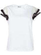 Red Valentino Sheer Ruffled Sleeves T-shirt, Women's, Size: Medium, White, Cotton/polyamide