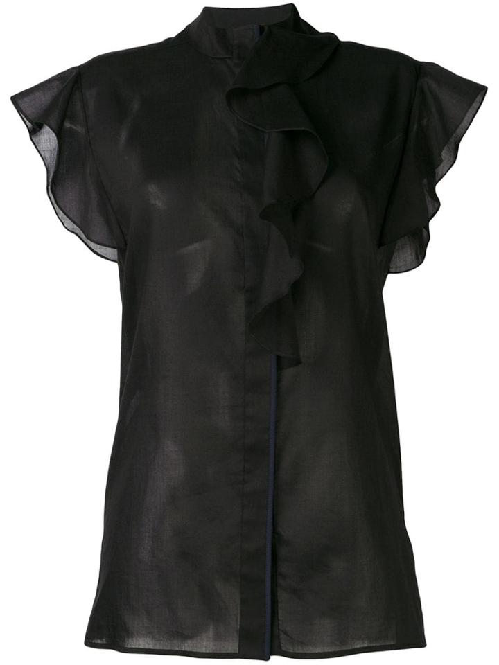 Victoria Victoria Beckham Ruffled Sleeve Sheer Blouse - Black