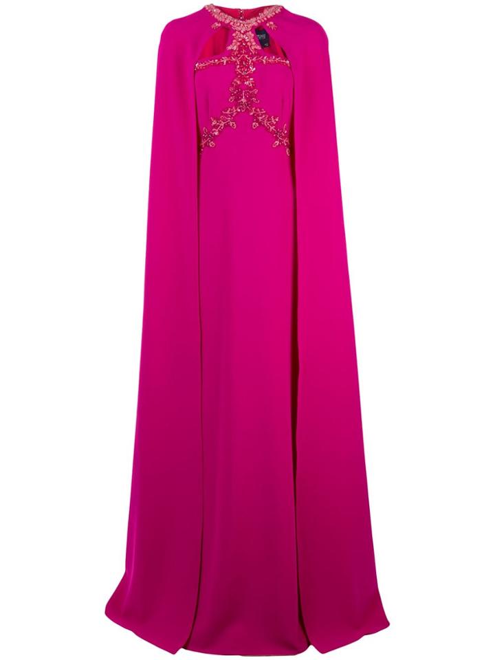 Marchesa Notte Beaded Embroidered Cape Gown - Pink