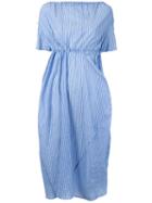 Assin Striped Draped Mid Dress, Women's, Size: Medium, Blue, Cotton
