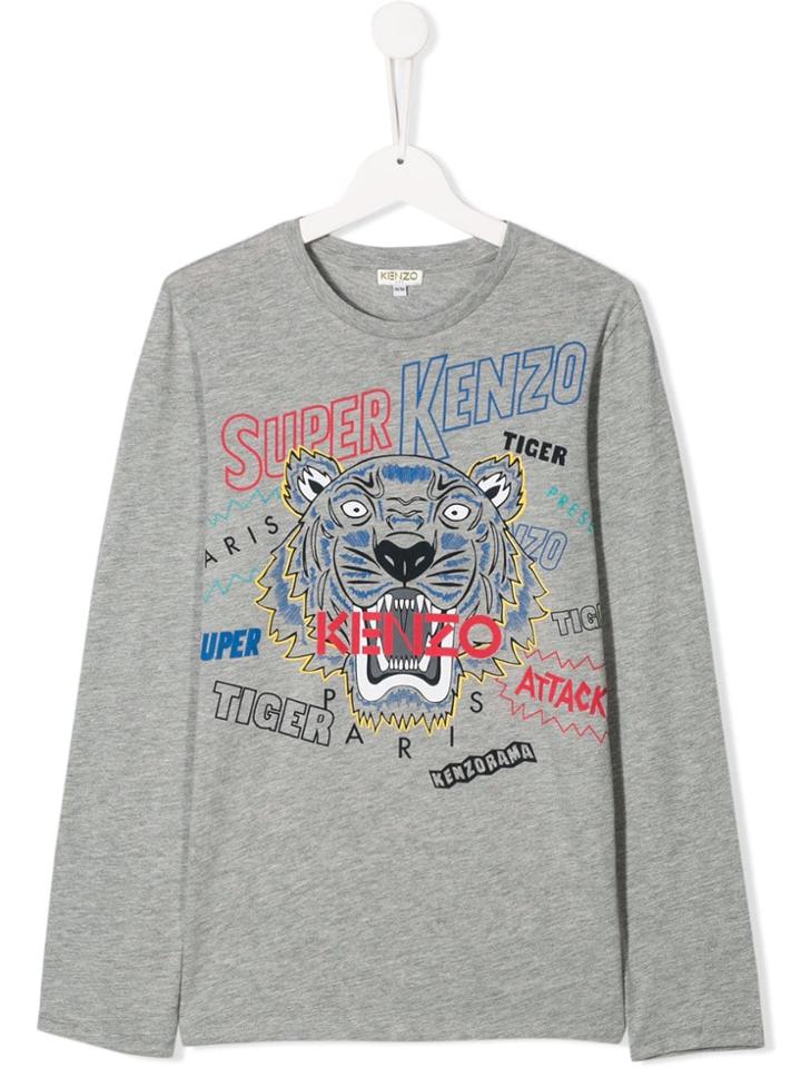 Kenzo Kids Teen Tiger Logo Top - Grey