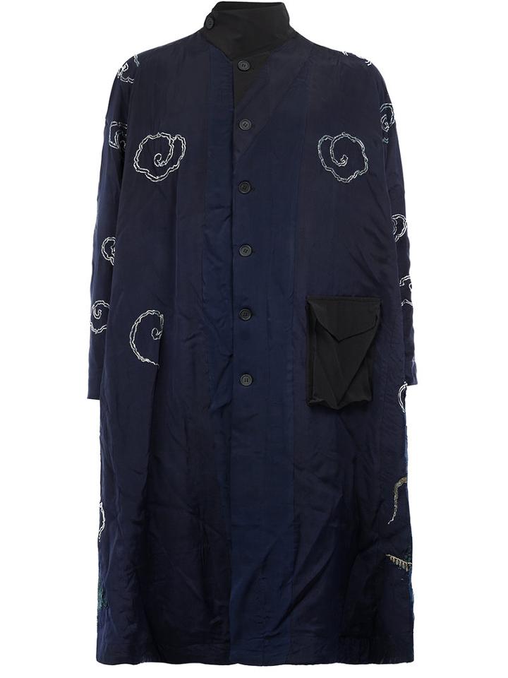 By Walid Contrast Floral Embroidery Coat, Men's, Size: Small, Blue, Silk