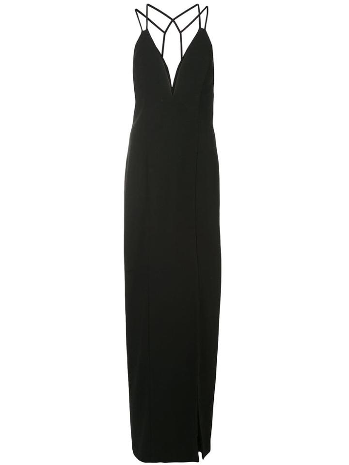 Aidan Mattox Lattice Back Plunge Gown - Black