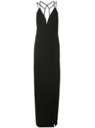 Aidan Mattox Lattice Back Plunge Gown - Black