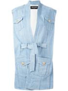 Balmain Oversize Belted Denim Jacket, Women's, Size: 38, Blue, Cotton/spandex/elastane/viscose