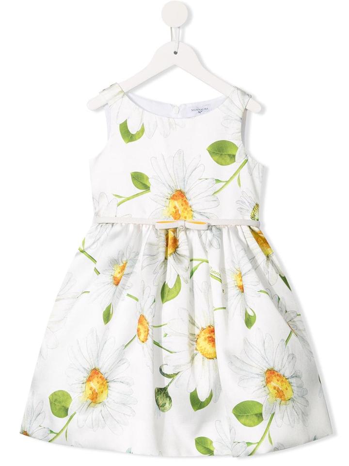 Monnalisa Daisy Print Sleeveless Dress - White