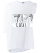 Msgm Metallic Logo Asymmetric T-shirt, Women's, Size: Large, White, Cotton