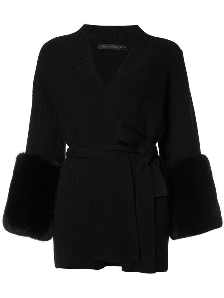 Sally Lapointe Belted Cardigan, Women's, Size: Small, Black, Wool/cashmere/rabbit Fur