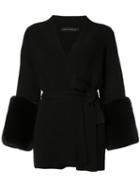 Sally Lapointe Belted Cardigan, Women's, Size: Small, Black, Wool/cashmere/rabbit Fur