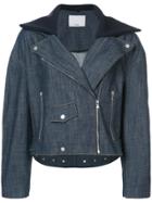 Tibi Oversized Motorcycle Style Denim Jacket - Blue