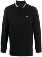 Emporio Armani Striped Collar Polo Shirt - Black