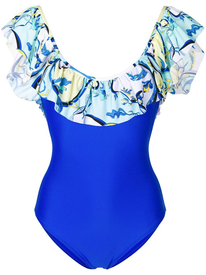 Emilio Pucci Ruffled Printed Swimsuit - Blue