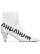 Miu Miu Crackled Logo Boots - White