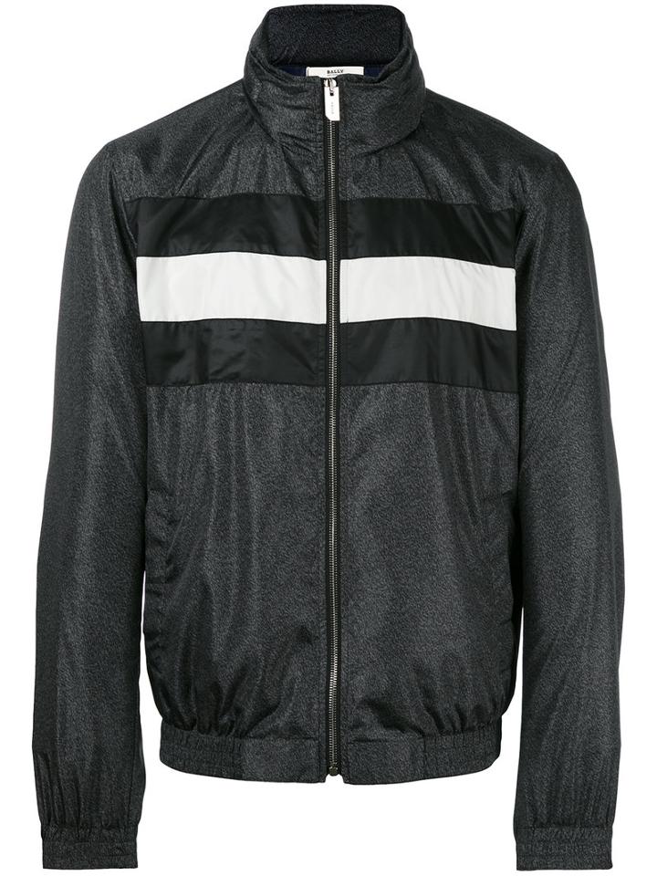 Bally Striped Panel Bomber Jacket, Men's, Size: 52, Grey, Polyester/polyamide/metallic Fibre