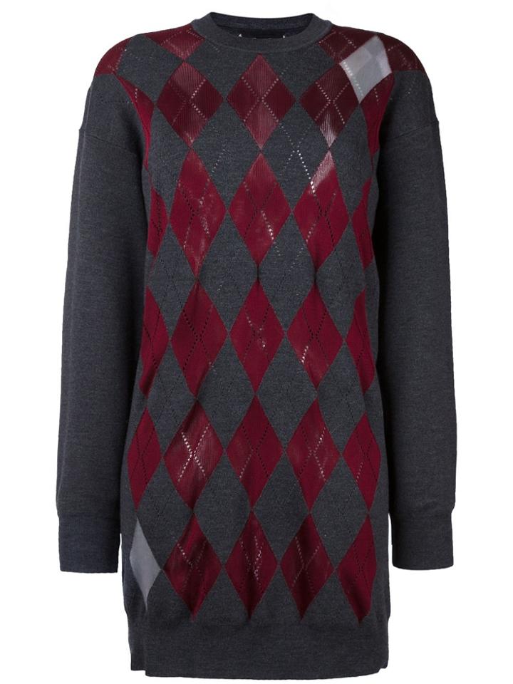 Alexander Wang Arygle Sweater Dress With Sheer Diamonds - Grey