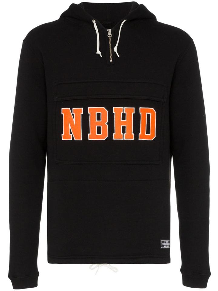 Neighborhood Logo Embroidered Hooded Cotton Jumper - Black