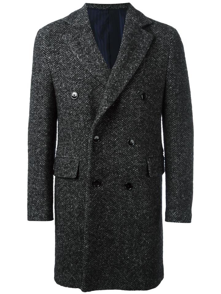 Mp Massimo Piombo Double Breasted Coat, Men's, Size: 50, Black, Cupro/wool/mohair/polyamide