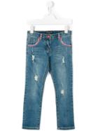 Miss Blumarine - Distressed Jeans - Kids - Cotton/polyester/spandex/elastane - 36 Mth, Blue