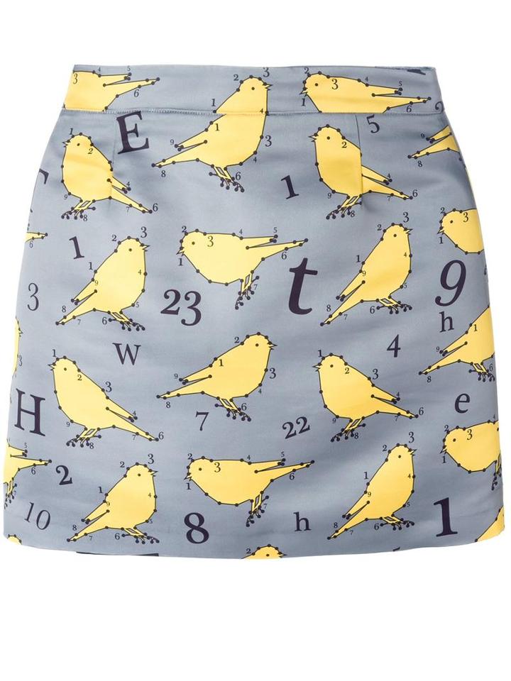 Au Jour Le Jour Bird Print Skirt, Women's, Size: 40, Grey, Polyamide/polyester/spandex/elastane/viscose