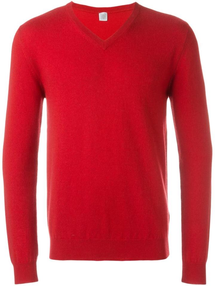Eleventy V-neck Sweater, Men's, Size: Large, Red, Cashmere