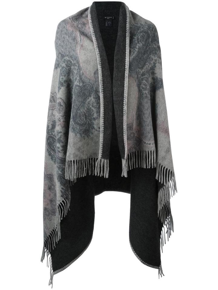 Etro Paisley Print Cape, Grey, Wool