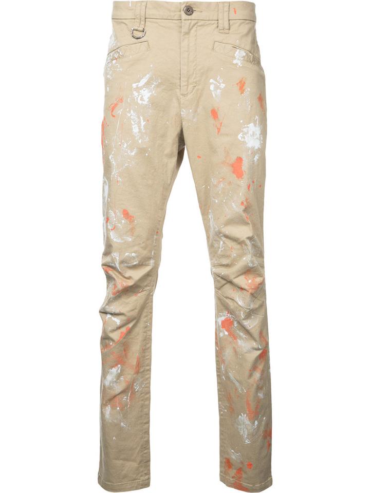 Roar - Paint Splash Chino Trousers - Men - Cotton/polyurethane/tencel - Ii, Brown, Cotton/polyurethane/tencel