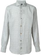 Eleventy Gingham Check Shirt, Men's, Size: 39, Blue, Linen/flax