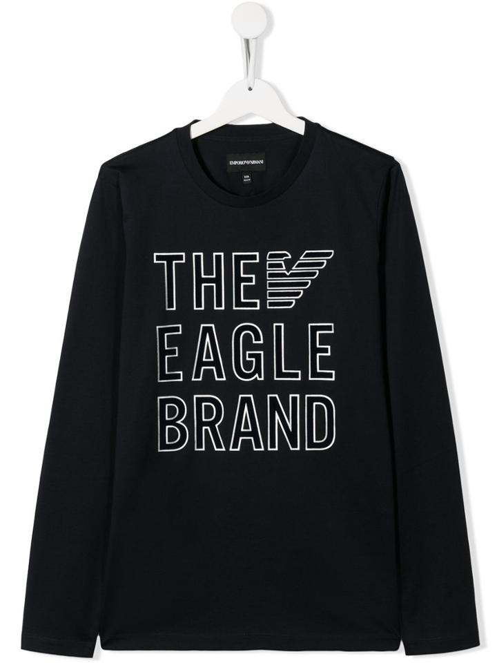 Emporio Armani Kids 'eagle Brand' Embroidered Top - Blue