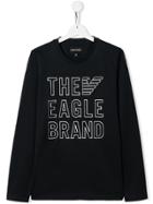 Emporio Armani Kids 'eagle Brand' Embroidered Top - Blue