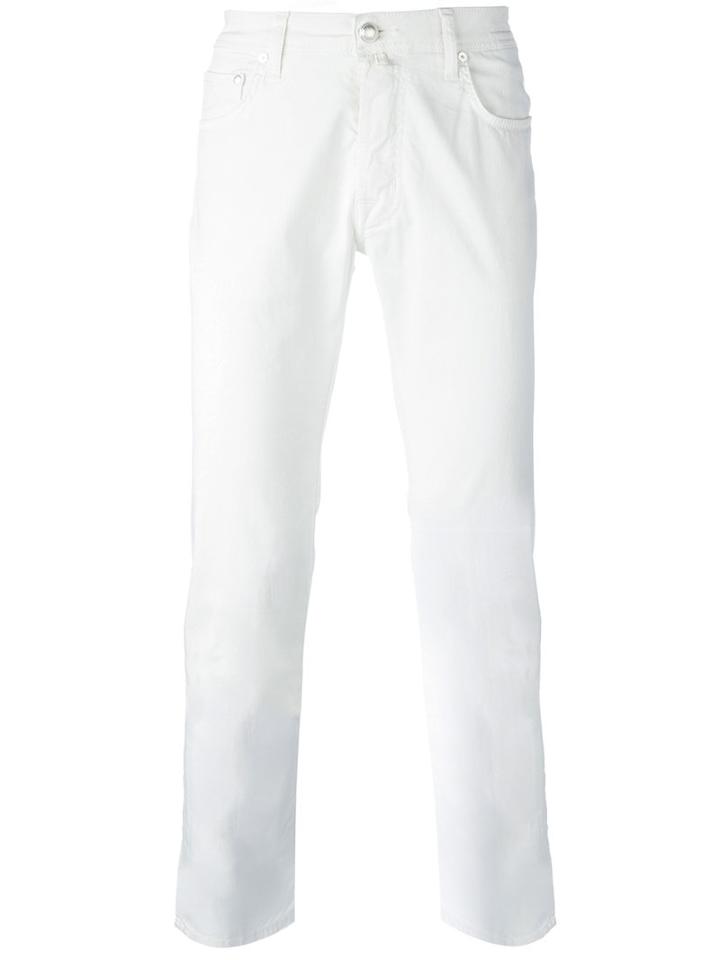 Jacob Cohen Tapered Trousers, Men's, Size: 35, White, Cotton/spandex/elastane