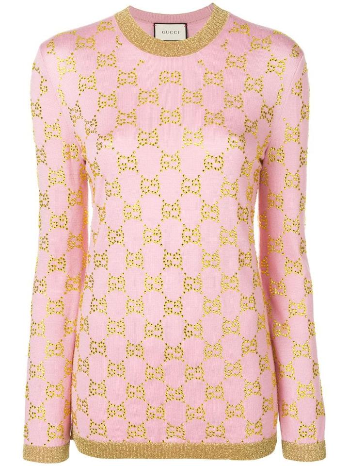 Gucci Embellished Gg Motif Jumper - Pink